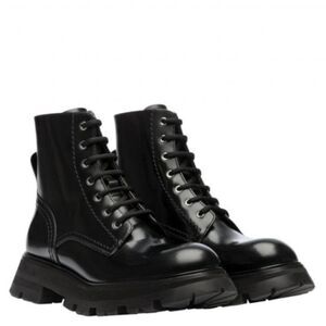 Alexander McQueen Women's Black Wander Leather Combat Boots Size 38